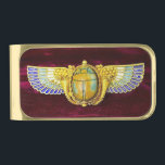 ANTIQUE EGYPTIAN WINGED SCARAB /CORNUCOPIA JEWEL GOLD FINISH MONEY CLIP<br><div class="desc">Elegant Egyptian gold enamel jewelry with large wings and two golden corn in red burgundy background. . Digital graphic elaboration by Bulgan Lumini</div>