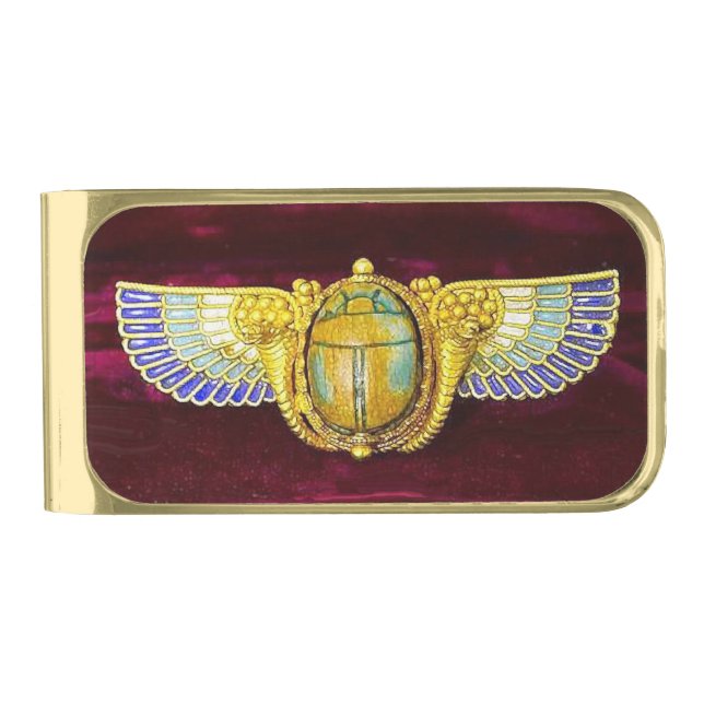 ANTIQUE EGYPTIAN WINGED SCARAB /CORNUCOPIA JEWEL GOLD FINISH MONEY CLIP (Front)