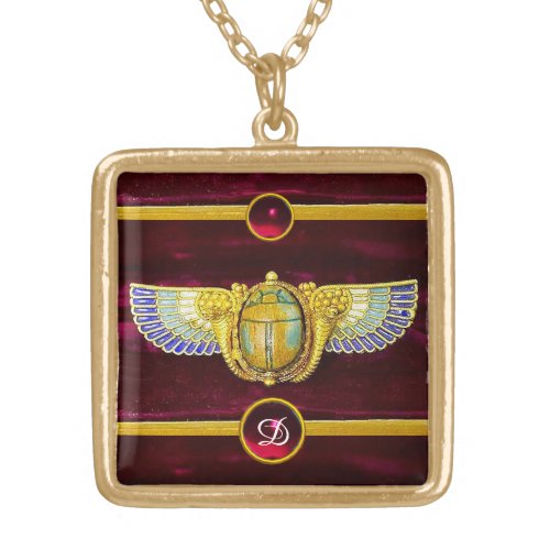 ANTIQUE EGYPTIAN WINGED SCARAB CORNUCOPIA JEWEL GOLD PLATED NECKLACE