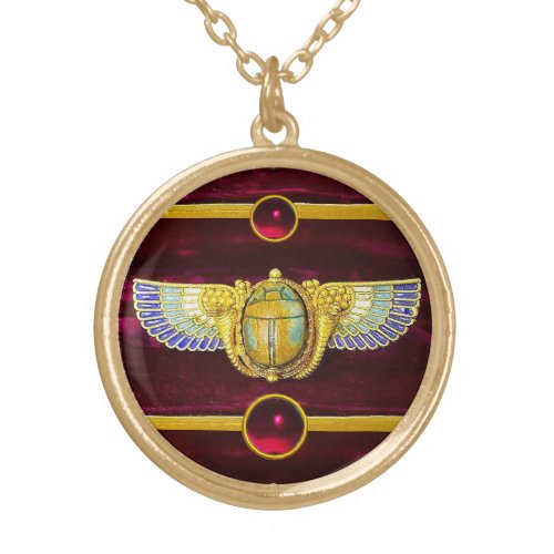 ANTIQUE EGYPTIAN WINGED SCARAB CORNUCOPIA JEWEL GOLD PLATED NECKLACE