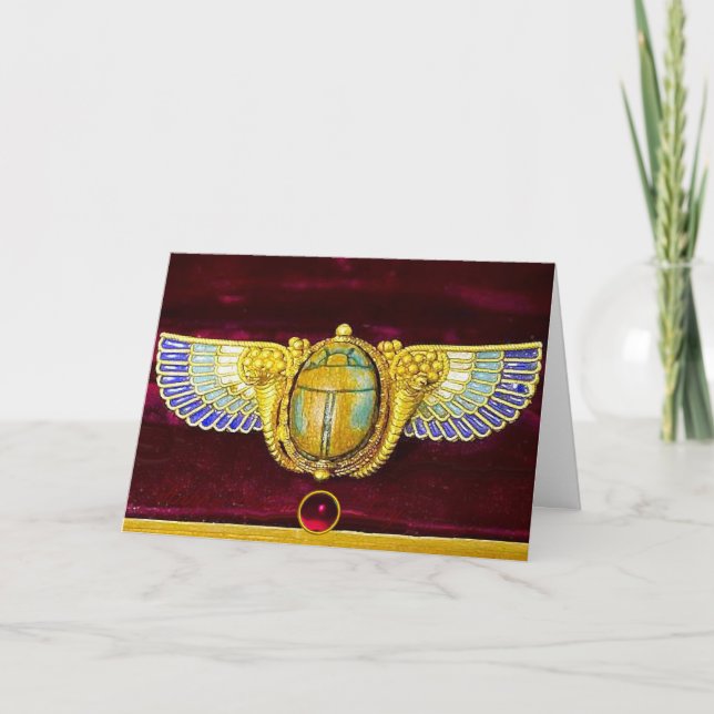 ANTIQUE EGYPTIAN WINGED SCARAB /CORNUCOPIA JEWEL HOLIDAY CARD (Front)