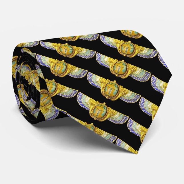 ANTIQUE EGYPTIAN WINGED SCARAB /CORNUCOPIA JEWEL NECK TIE (Rolled)