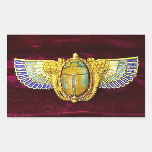 ANTIQUE EGYPTIAN WINGED SCARAB CORNUCOPIA JEWEL RECTANGULAR STICKER