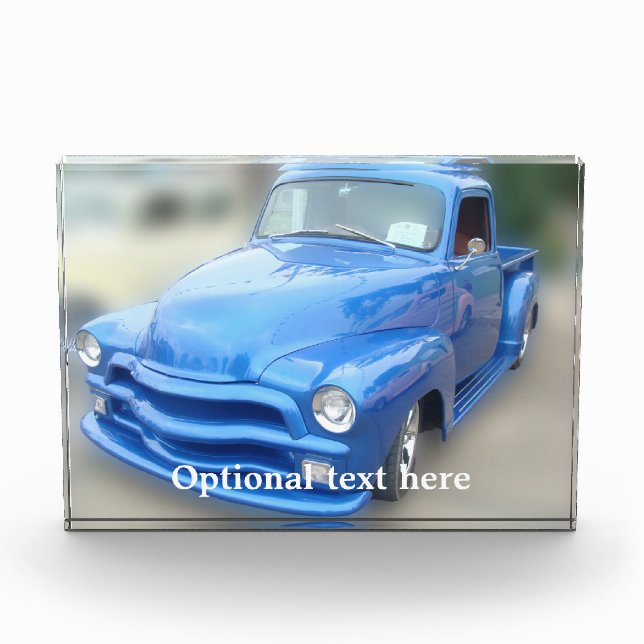 Antique Electric Blue Pickup Truck Acrylic Award (Front)