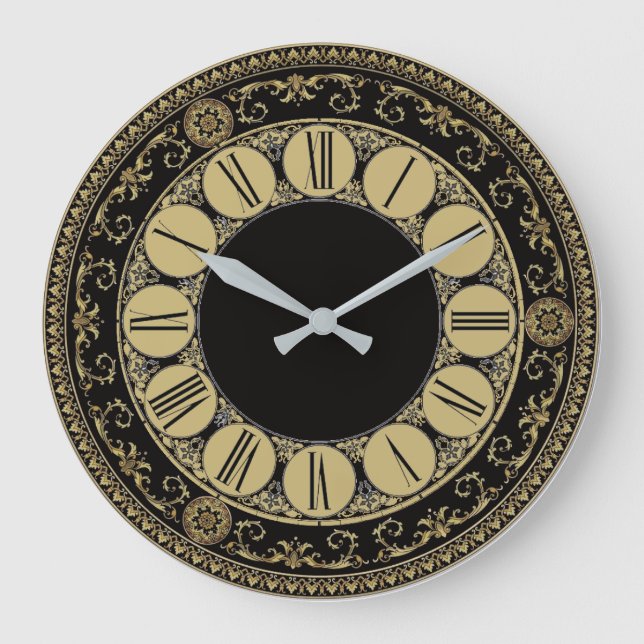 Antique elegant black and gold large clock (Front)