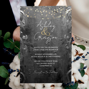 Antique Elegant Silver Wedding Invitation