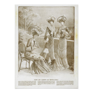 Antique Elegant Vintage French 1900 Fashion Beige Poster