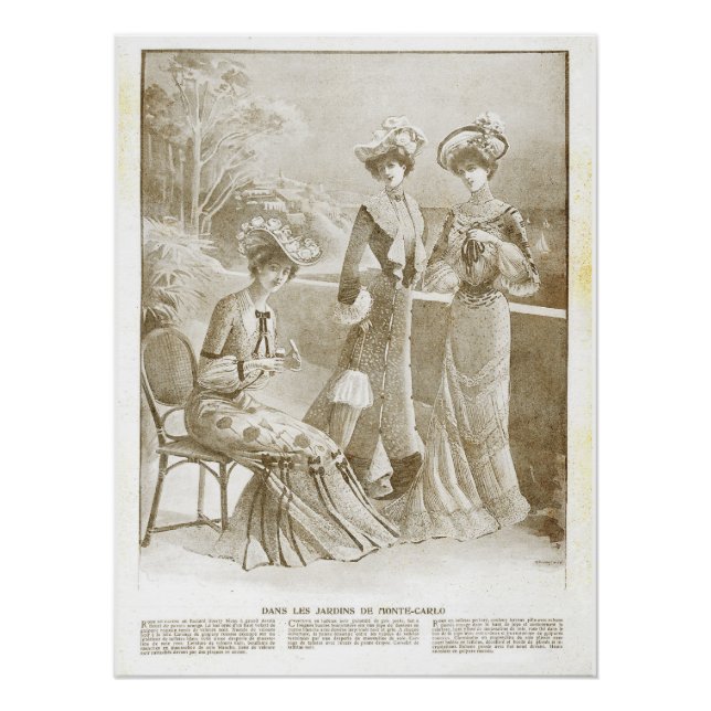 Antique Elegant Vintage French 1900 Fashion Beige Poster (Front)