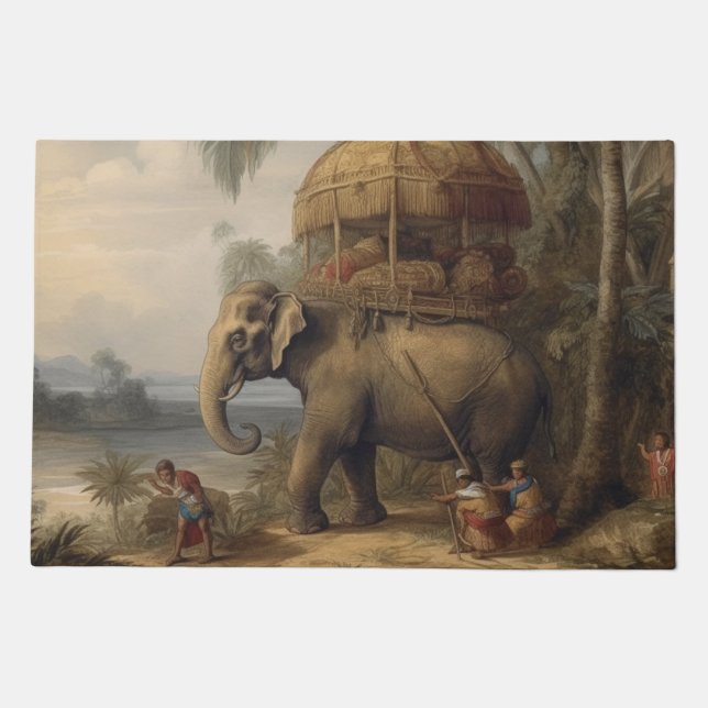 Antique Elephant Howdah Botanical Fine Art Doormat (Front)