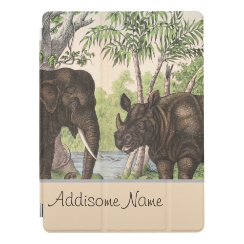 Antique Elephant Rhino in Jungle Print Notebook iPad Pro Cover