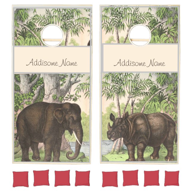 Antique Elephant Rhino Print Cornhole Set (Set)