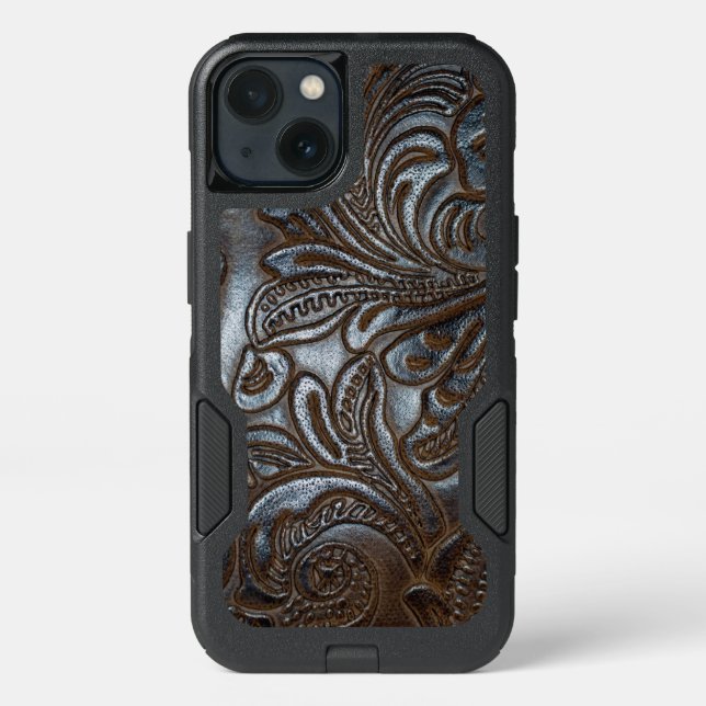 Antique Embossed Brown Leather Design OtterBox iPhone Case (Back)