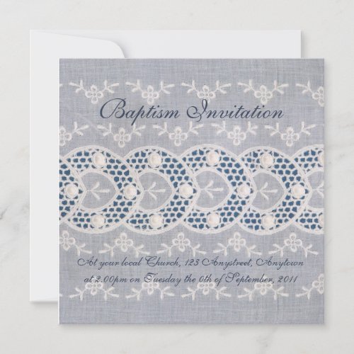 Antique embroidery baptism invitation
