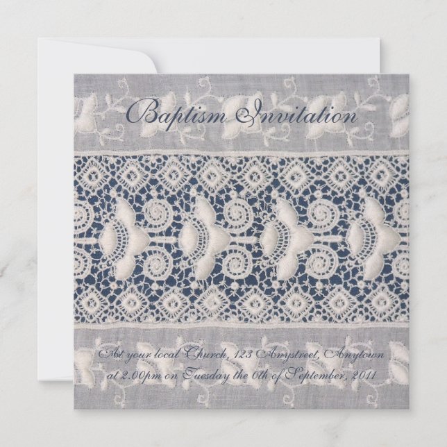 Antique embroidery baptism invitation (girl) (Front)