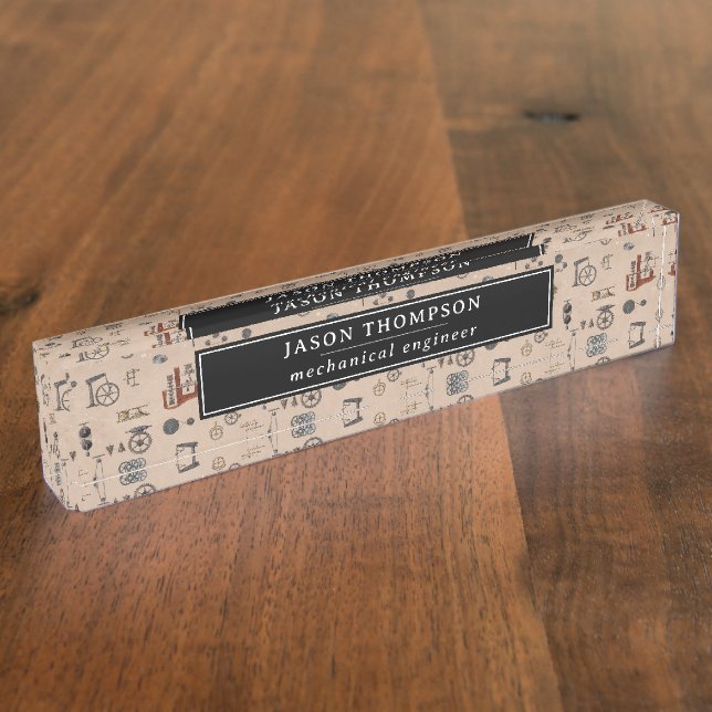 Antique Engineering Mechanical Scientific Custom Desk Name Plate (Side)