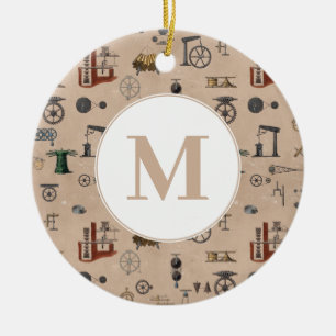 Antique Engineering Mechanical Scientific Monogram Ceramic Ornament
