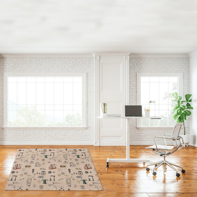 Antique Engineering Mechanical Scientific Office Rug (Antique Engineering Mechanical Scientific Pattern Rug)