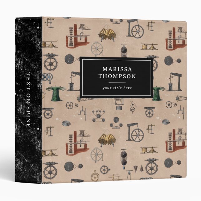 Antique Engineering Mechanical Scientific Pattern 3 Ring Binder (Front/Spine)