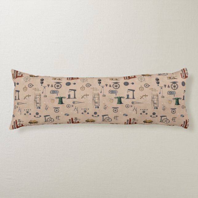 Antique Engineering Mechanical Scientific Pattern Body Pillow (Front)