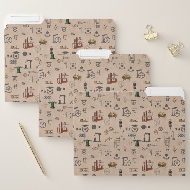 Antique Engineering Mechanical Scientific Pattern File Folder (Set)