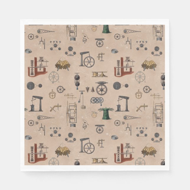 Antique Engineering Mechanical Scientific Pattern Napkins (Front)