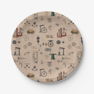 Antique Engineering Mechanical Scientific Pattern Paper Plates