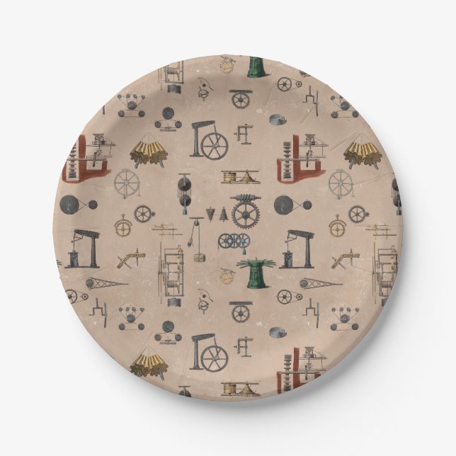 Antique Engineering Mechanical Scientific Pattern Paper Plates (Front)