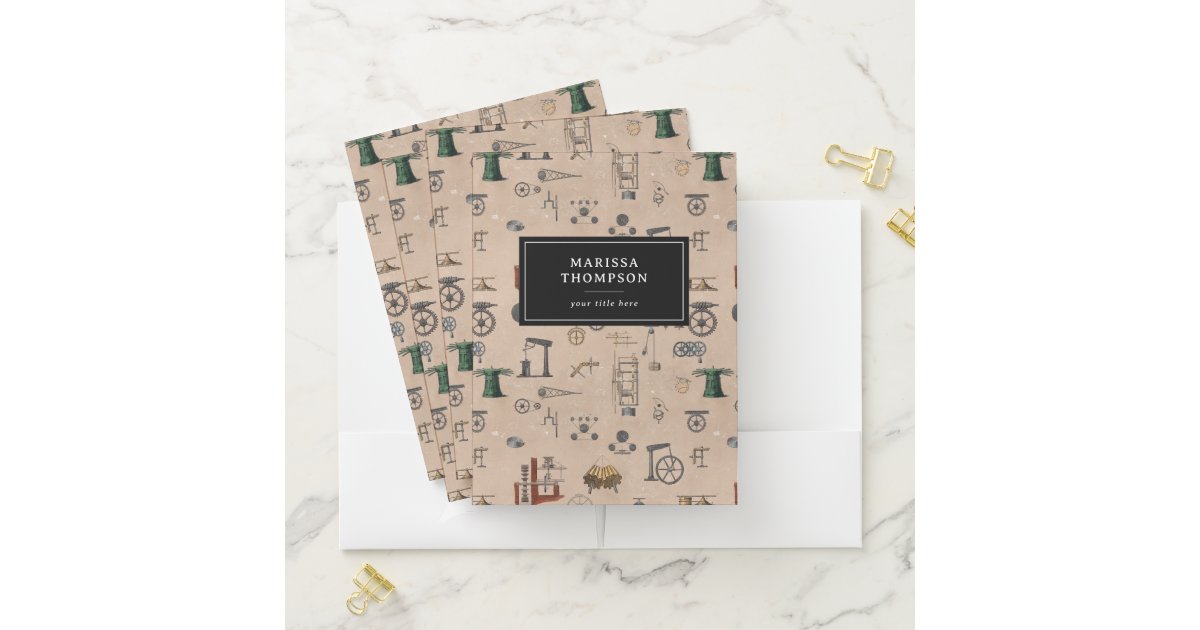 Antique Engineering Mechanical Scientific Pattern Pocket Folder | Zazzle