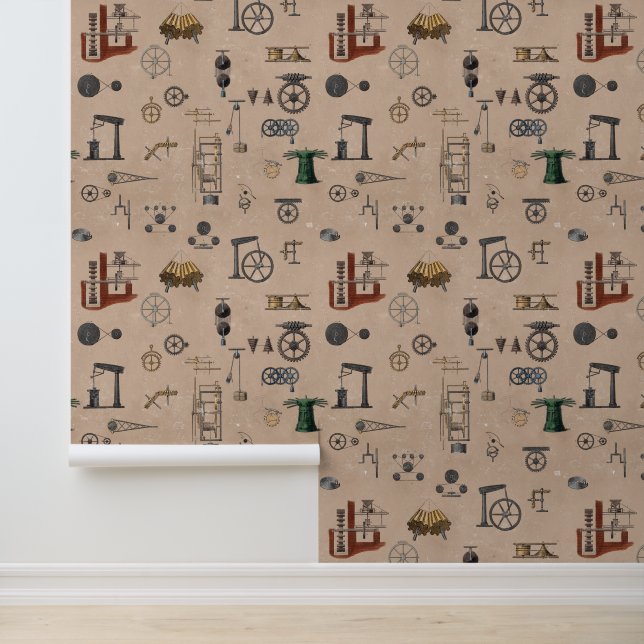 Antique Engineering Mechanical Scientific Pattern Wallpaper (Application)