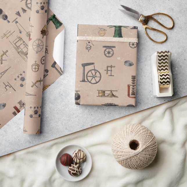 Antique Engineering Mechanical Scientific Pattern Wrapping Paper (Crafts)