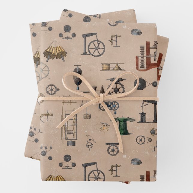 Antique Engineering Mechanical Scientific Pattern Wrapping Paper Sheets (In situ)