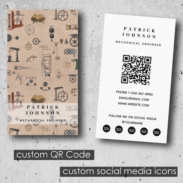Antique Engineering Mechanical Scientific QR Code Business Card (Antique Engineering Mechanical Scientific QR Code Business Card)