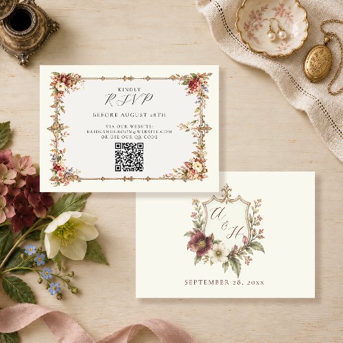 Antique English Cottage Garden Elegant Floral RSVP Card