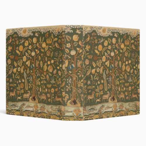 Antique English Needlepoint Tree of Life &amp; Unicorn 3 Ring Binder