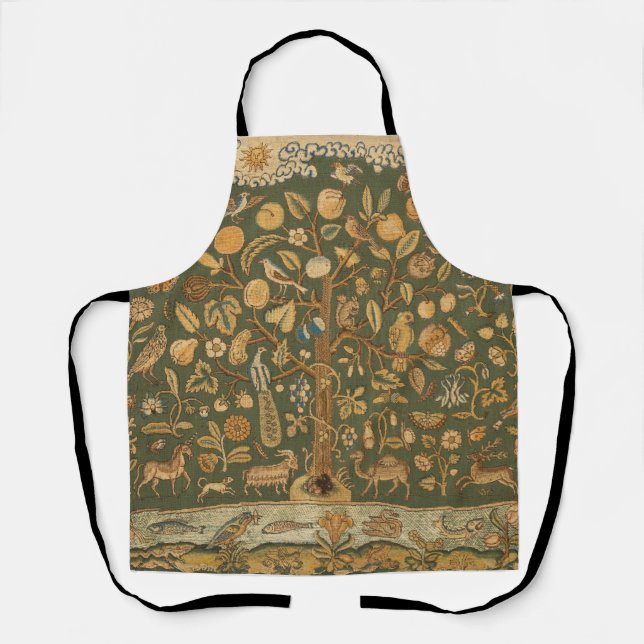 Antique English Needlepoint Tree of Life & Unicorn Apron (Front)