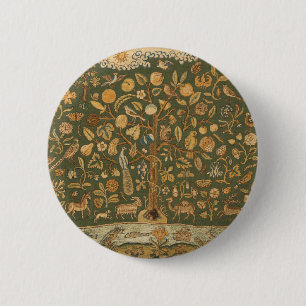 Antique English Needlepoint Tree of Life & Unicorn Button