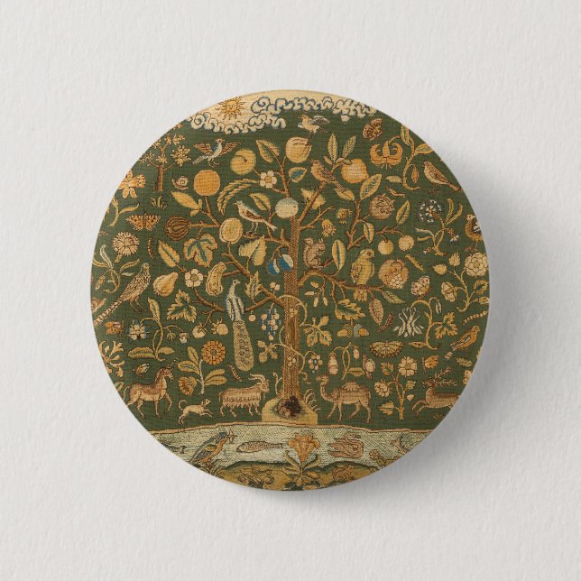 Antique English Needlepoint Tree of Life & Unicorn Button (Front)