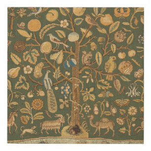 Antique English Needlepoint Tree of Life & Unicorn Faux Canvas Print