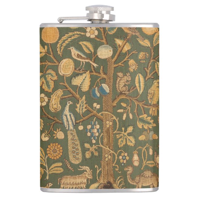 Antique English Needlepoint Tree of Life & Unicorn Flask (Front)