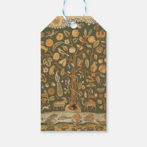 Antique English Needlepoint Tree of Life & Unicorn Gift Tags