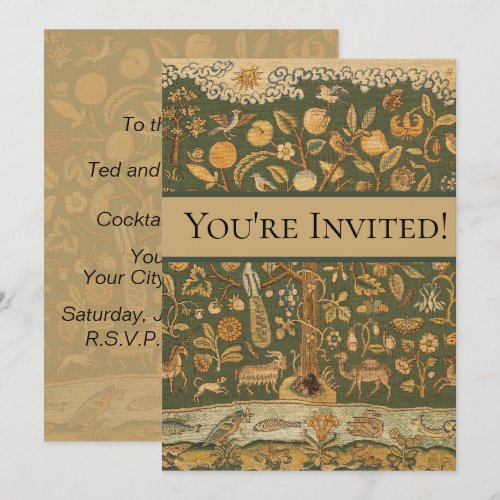 Antique English Needlepoint Tree of Life &amp; Unicorn Invitation