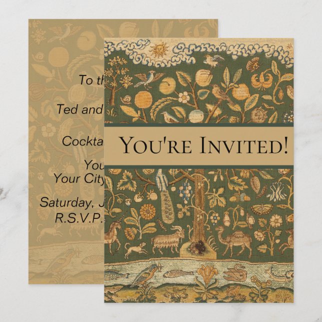 Antique English Needlepoint Tree of Life & Unicorn Invitation (Front/Back)