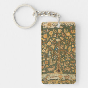 Antique English Needlepoint Tree of Life & Unicorn Keychain
