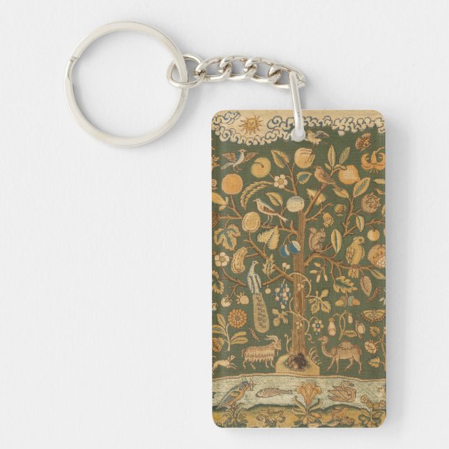 Antique English Needlepoint Tree of Life & Unicorn Keychain (Front)