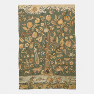 Antique English Needlepoint Tree of Life & Unicorn Kitchen Towel