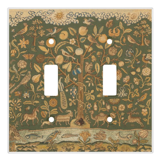 Antique English Needlepoint Tree of Life & Unicorn Light Switch Cover (Front)