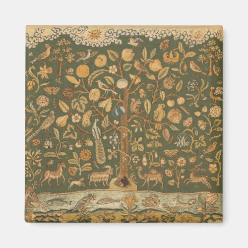 Antique English Needlepoint Tree of Life & Unicorn Magnet