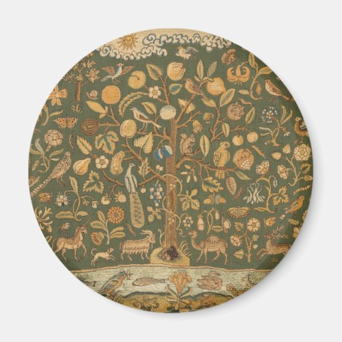 Antique English Needlepoint Tree of Life & Unicorn Magnet