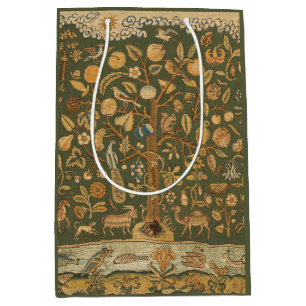 Antique English Needlepoint Tree of Life & Unicorn Medium Gift Bag