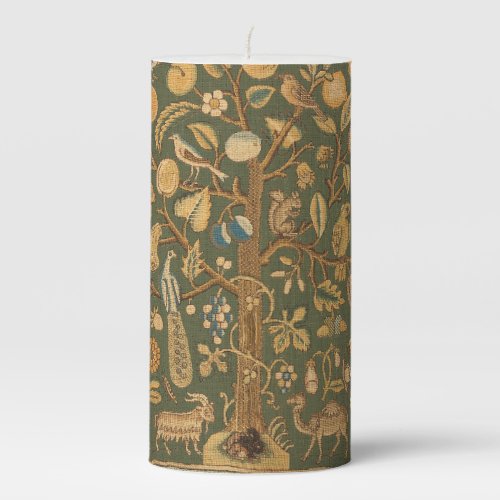 Antique English Needlepoint Tree of Life &amp; Unicorn Pillar Candle